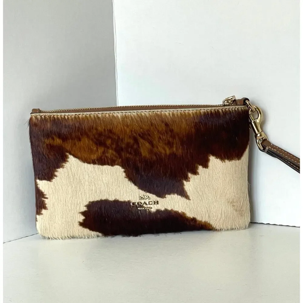 Coach Ashton Wristlet Haircalf Cow Print Leather Clutch CDY07  C